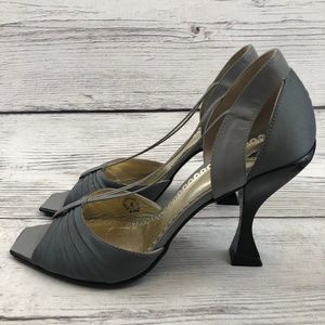 John Fluevog Strappy Leather Satin Heels 8 Dressy